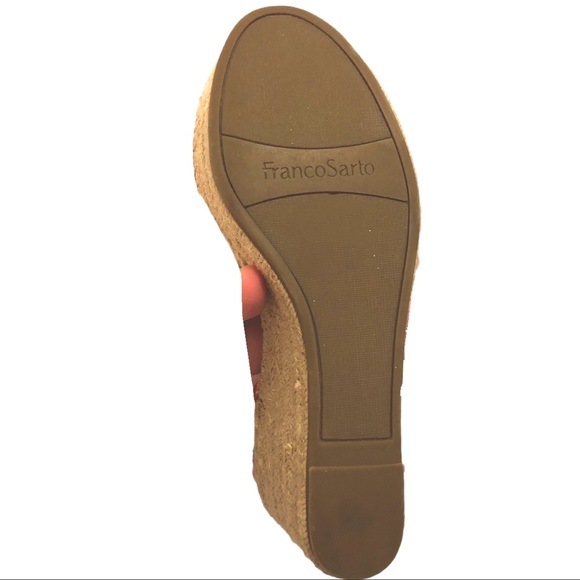👡 Coral Red Leather Espadrilles Wedge Heels Silver Accents FRANCO SARTO - Picture 15 of 16